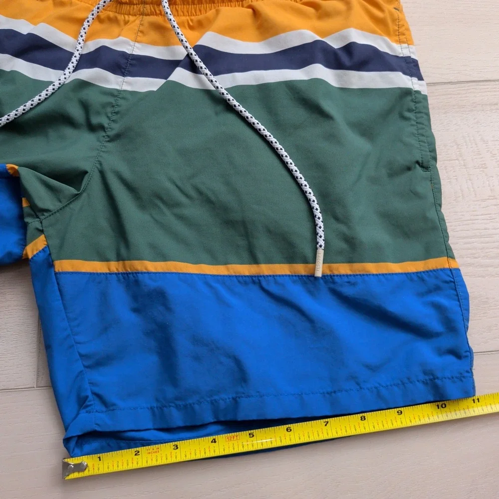 Lacoste Swim Trunks Mens L Mesh Lined Colorblock Yellow Green Blue Stripe MH2764